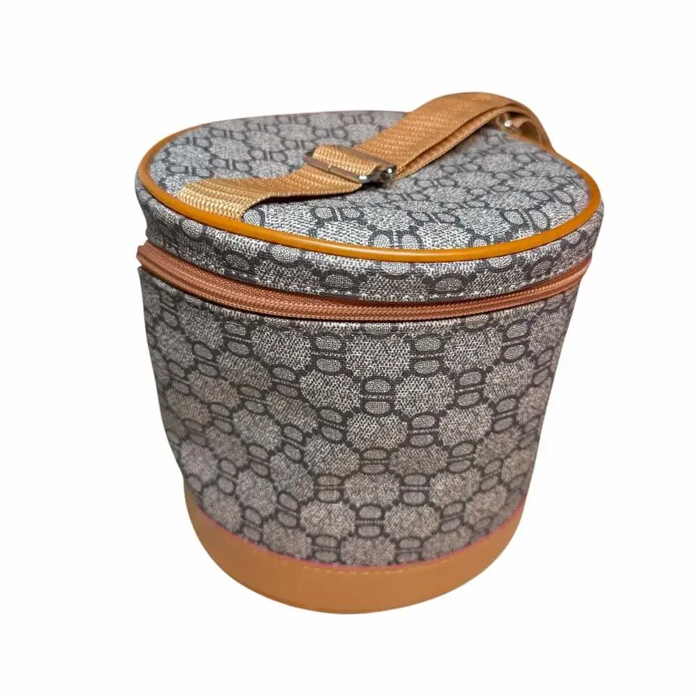 Cylinder Insulated Casserole Carrier Food Transport Bag Gray Tan